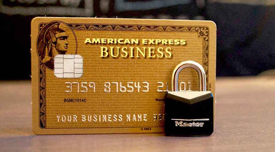 American Express credit card with a small security lock in front of it